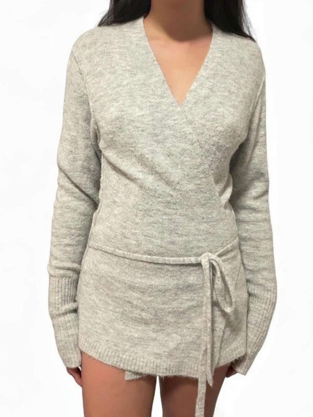 Wilfred Free Gray V-Neck Wrap Sweater